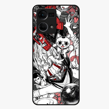 Crimson Chaos Panel Glass Case showing flat back view with bold crimson abstract artwork and glossy glass finish.