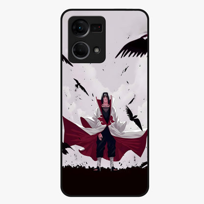 Crimson Crow Ascension Glass Case showing flat back view with mystical crow artwork and glossy glass finish.