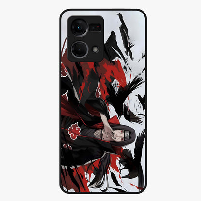 Crimson Crow Illusion Glass Case showing flat back view with artistic crow illusion artwork and glossy glass finish.