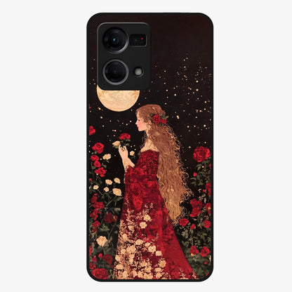 Crimson Dreams Glass Case showing flat back view with dreamy crimson artwork and glossy glass finish.
