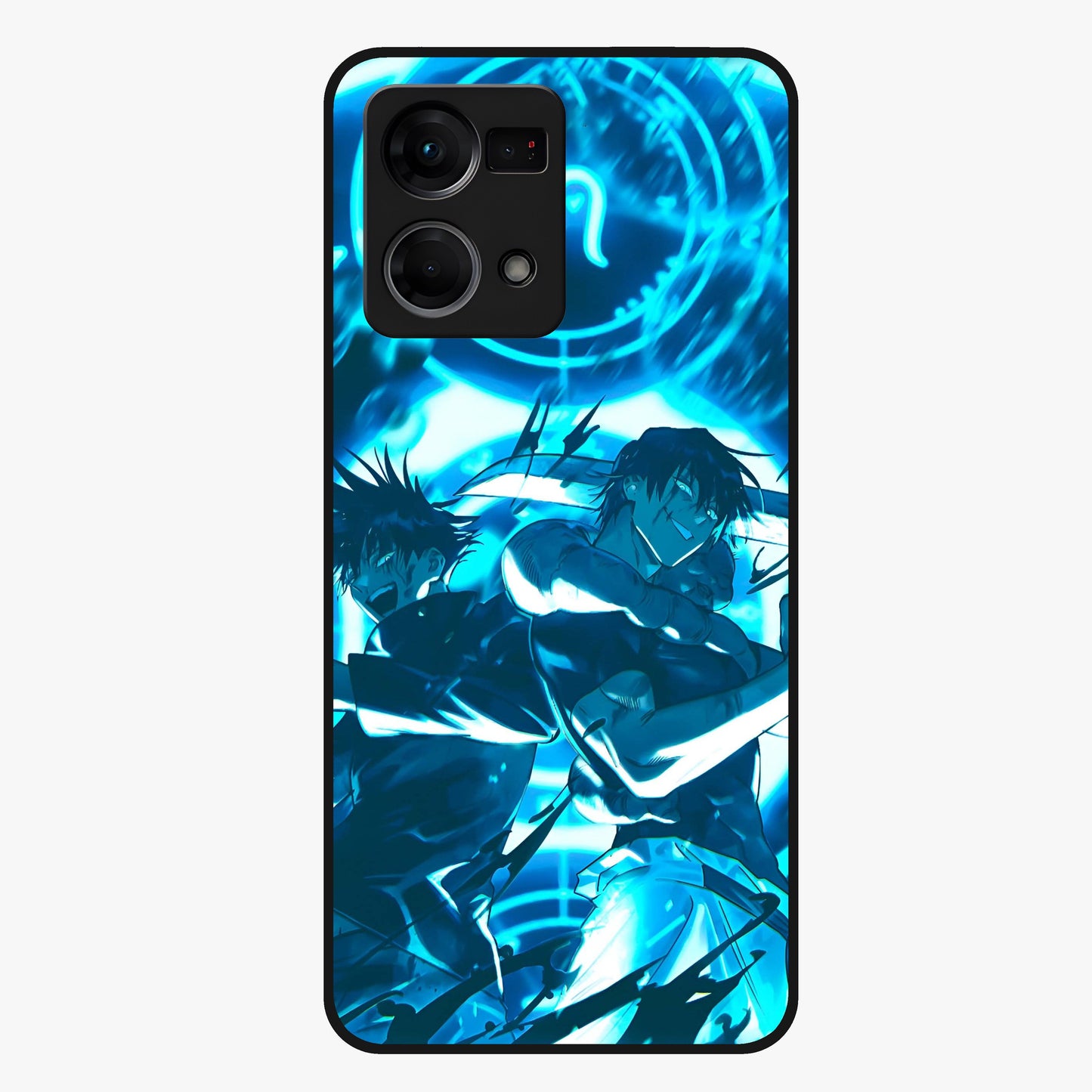 Cursed Energy Clash Glass Case showing flat back view with intense cursed energy artwork and glossy glass finish.