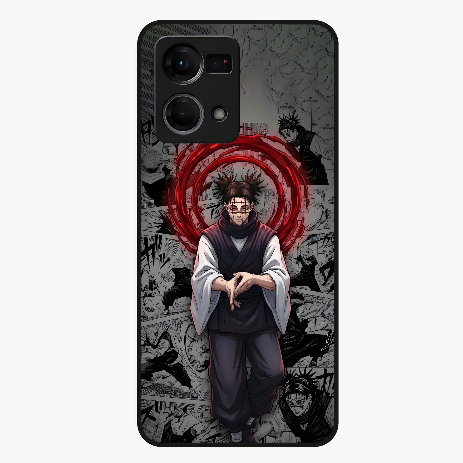 Cursed Ritual Ascension Glass Case showing flat back view with dark ritual themed artwork and glossy glass finish.