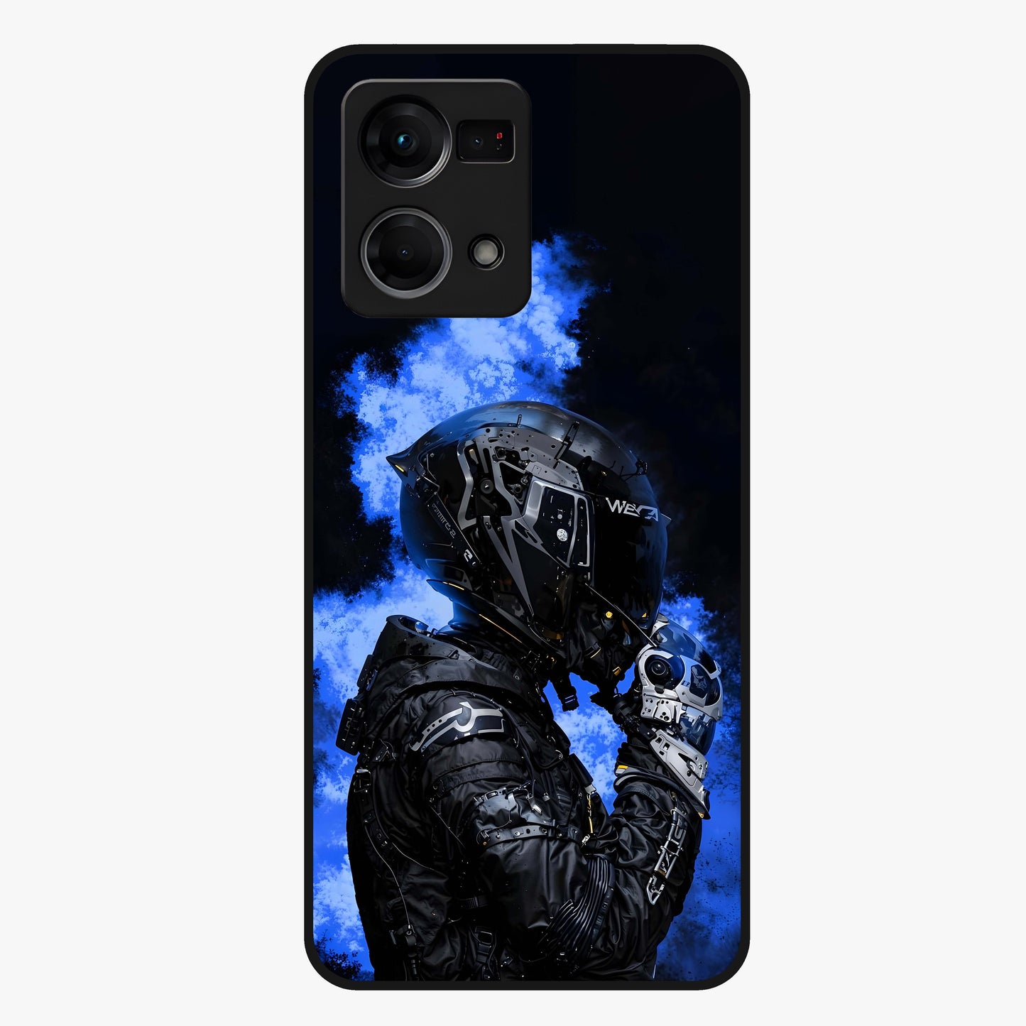 Cyber Sentinel Protocol Glass Case showing flat back view with futuristic cyber themed artwork and glossy glass finish.