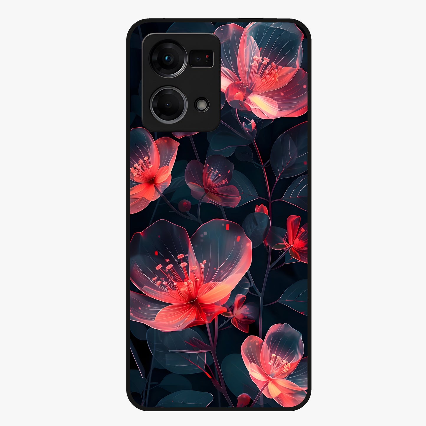 Dark Shade of Flower Glass Case showing flat back view with elegant dark floral artwork and glossy glass finish.