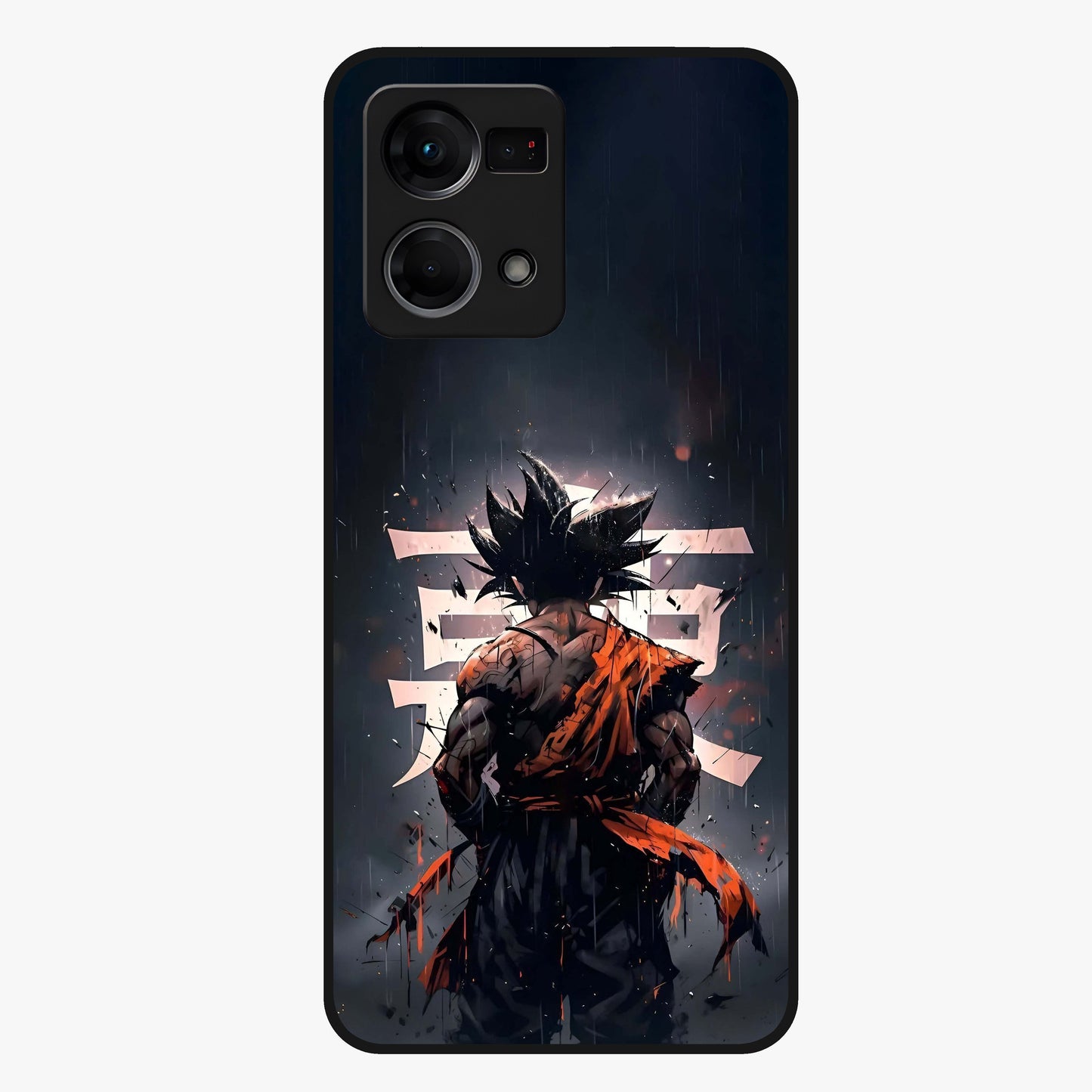 Dark Warrior In Rain Glass Case showing flat back view with warrior artwork in rainy atmosphere and glossy glass finish.