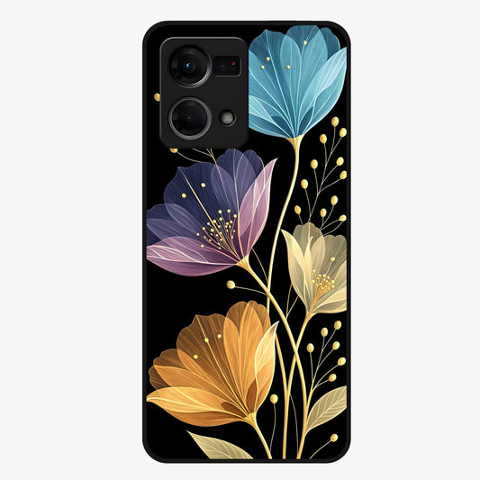 Delicate Multicolor Flowers Glass Case showing flat back view with vibrant floral artwork and glossy glass finish.