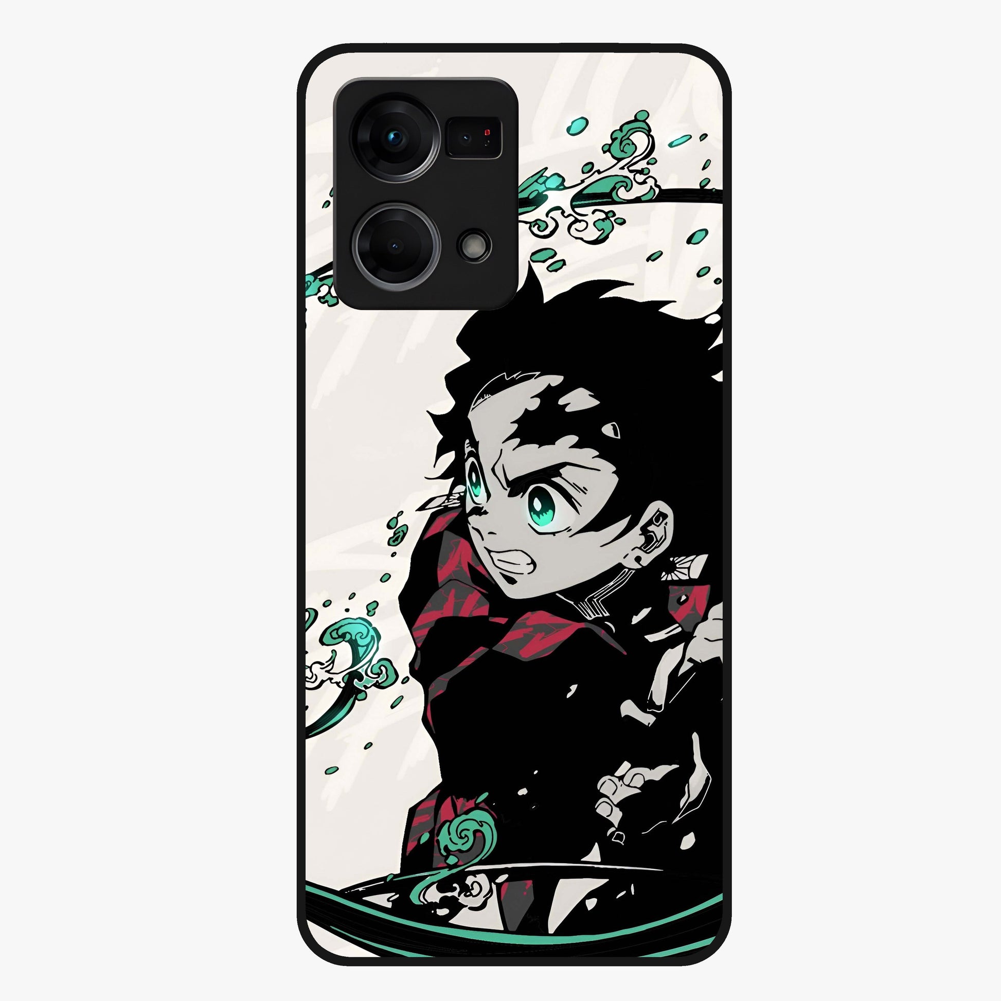 Demon Slayer Glass Case showing flat back view with bold anime inspired artwork and glossy glass finish.