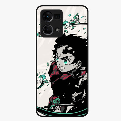 Demon Slayer Glass Case showing flat back view with bold anime inspired artwork and glossy glass finish.