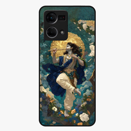 Divine Krishna Art Glass Case showing flat back view with Lord Krishna artwork and glossy glass finish.