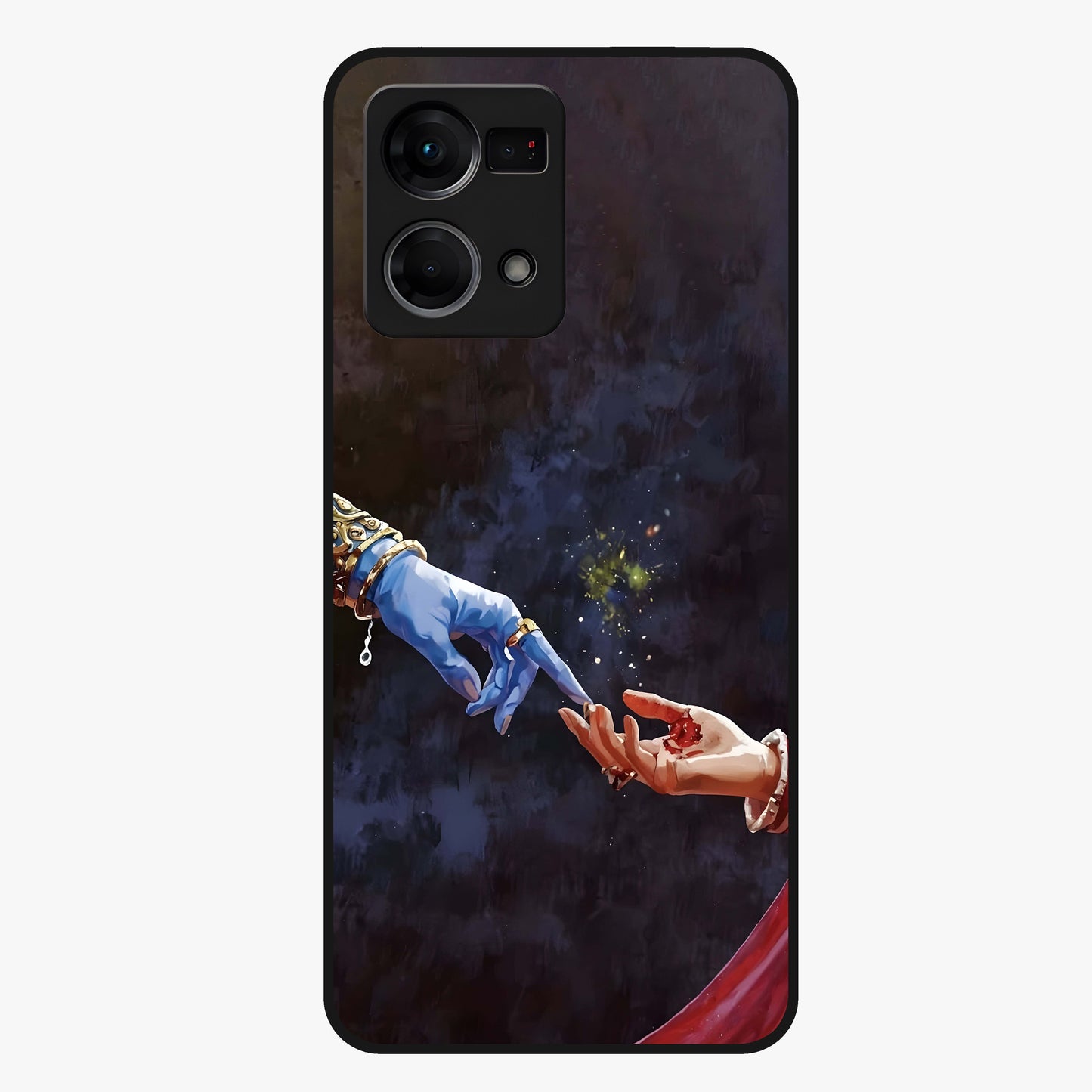 Divine Touch Eternal Glass Case showing flat back view with spiritual themed artwork and glossy glass finish.