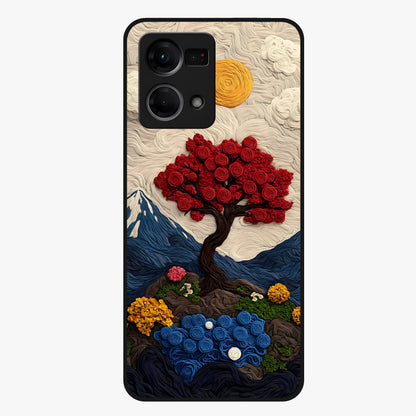 Eternal Nature Tapestry Glass Case showing flat back view with intricate nature tapestry artwork and glossy glass finish.