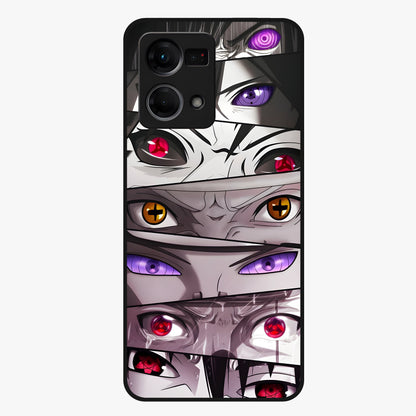 Eyes of Destiny Glass Case showing flat back view with striking eye themed artwork and glossy glass finish.