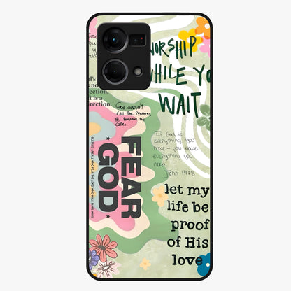 Faith Over Fear Glass Case showing flat back view with motivational typography artwork and glossy glass finish.