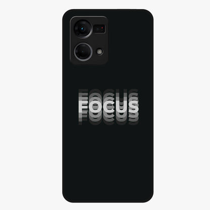 Focus Mode On Glass Case showing flat back view with bold motivational typography design and glossy glass finish.