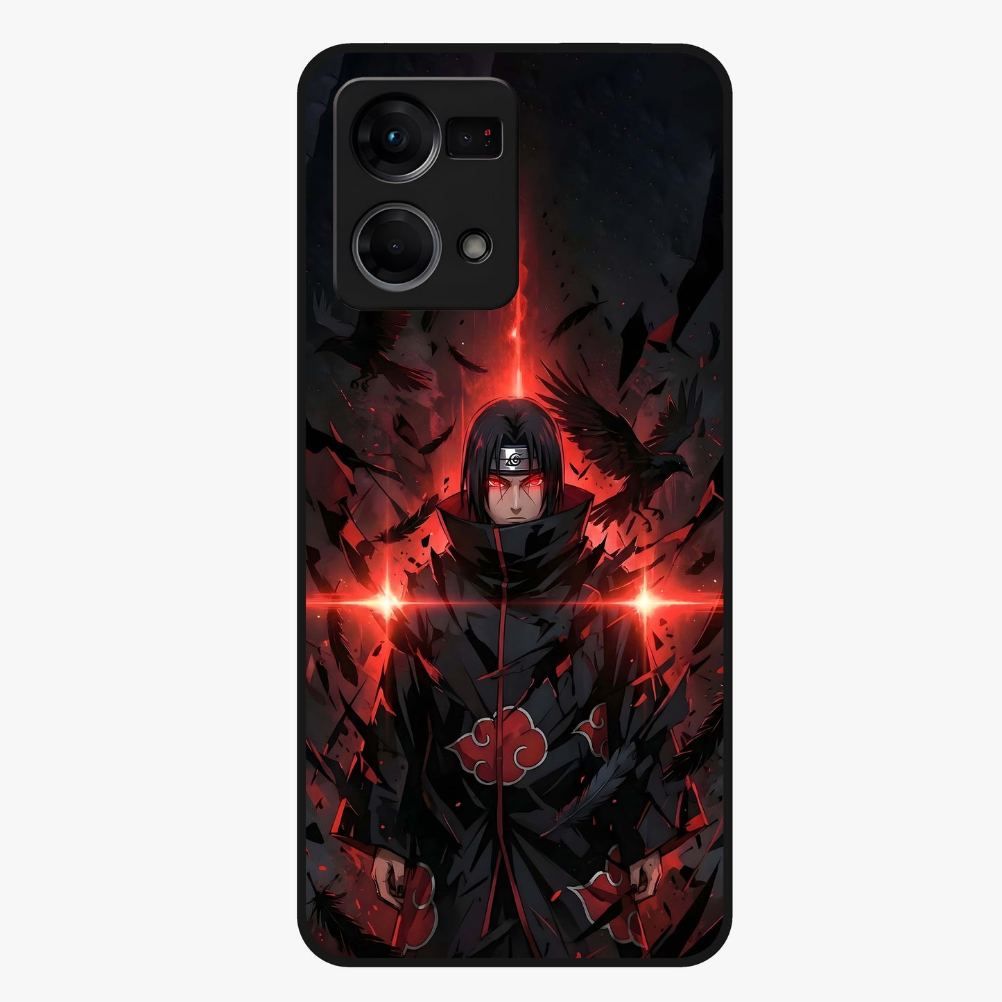 Focused Blade Discipline Glass Case showing flat back view with warrior sword themed artwork and glossy glass finish.