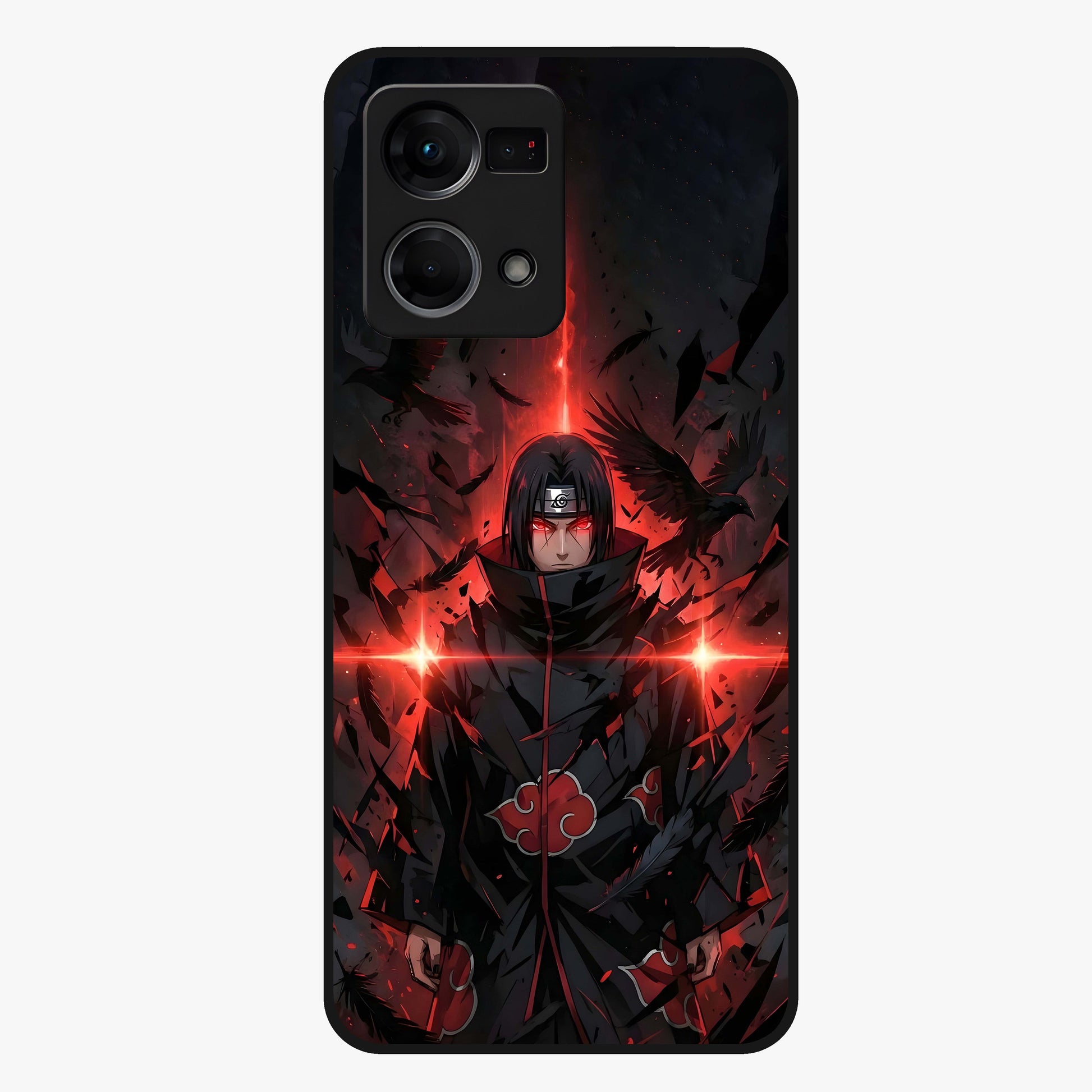 Focused Blade Discipline Glass Case showing flat back view with warrior sword themed artwork and glossy glass finish.