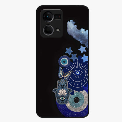 Galactic Charm Cluster Glass Case showing flat back view with glowing celestial charm artwork and glossy glass finish.