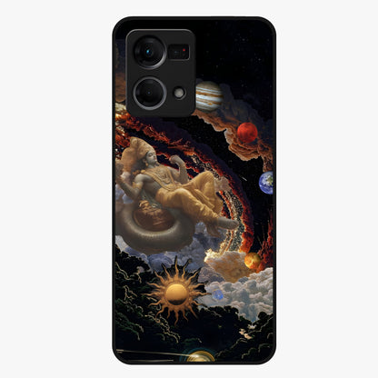 Galactic Divine God Glass Case showing flat back view with divine cosmic themed artwork and glossy glass finish.