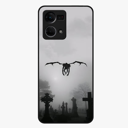 Graveyard Shadow Descent Glass Case showing flat back view with dark graveyard themed artwork and glossy glass finish.
