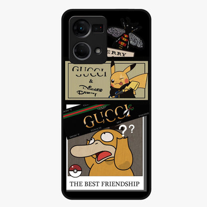 Gucci Play Mashup Glass Case showing flat back view with luxury inspired graphic artwork and glossy glass finish.