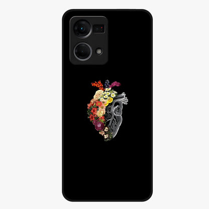 Heart With Flowers Glass Case showing flat back view with heart shaped floral artwork and glossy glass finish.