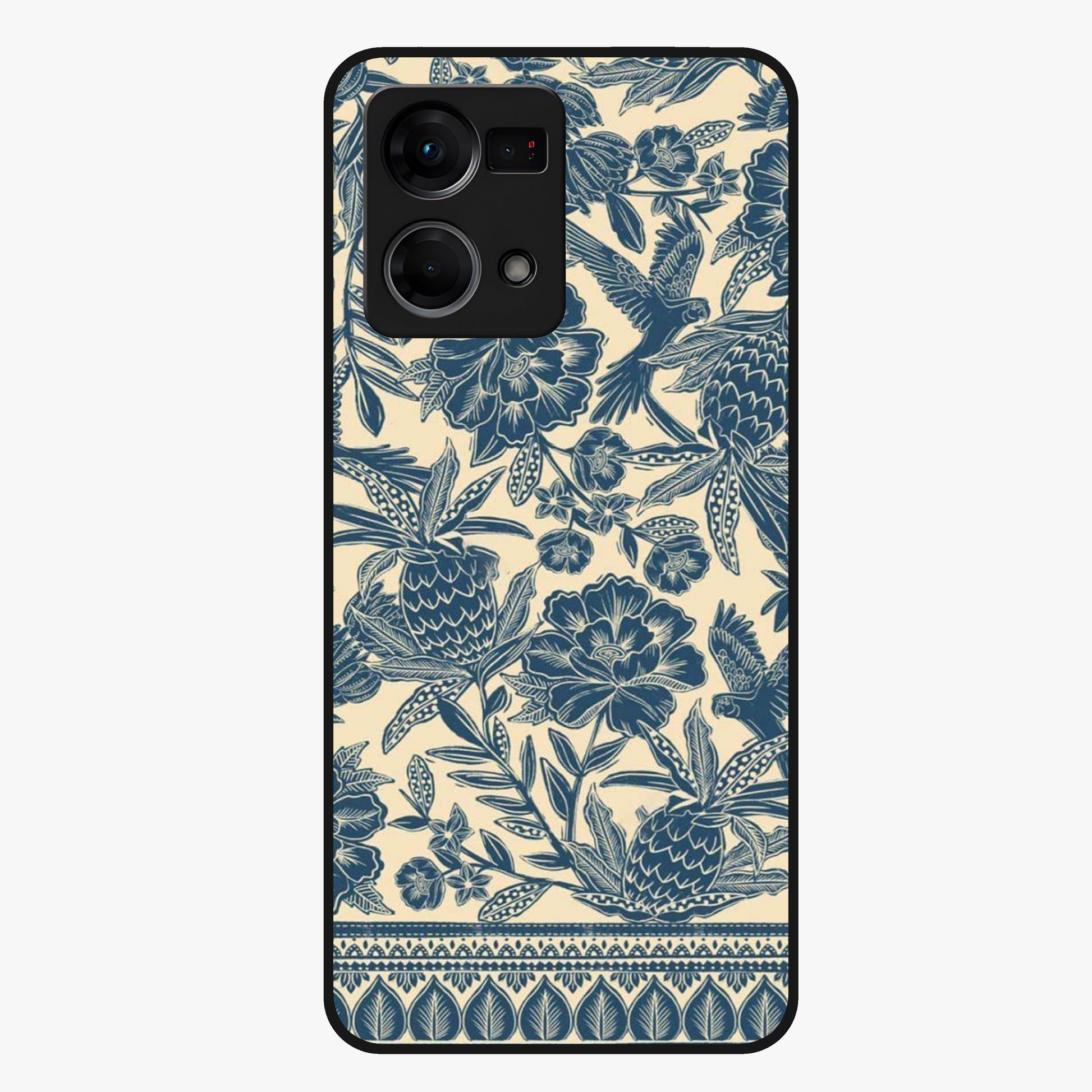 Heirloom Wild Bloom Glass Case showing flat back view with vintage inspired wild flower artwork and glossy glass finish.