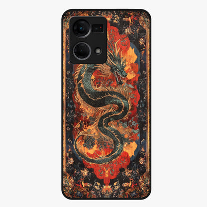 Inferno Dragon Soul Glass Case showing flat back view with fiery dragon artwork and glossy glass finish.