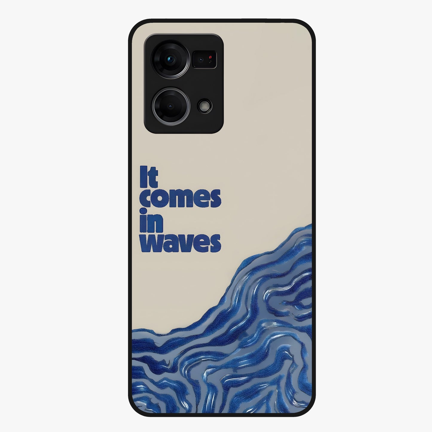 It Comes In Waves Quote Glass Case showing flat back view with inspirational wave themed quote artwork and glossy glass finish.