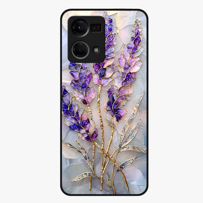 Lavender Dream Glow Glass Case showing flat back view with glowing lavender aesthetic artwork and glossy glass finish.