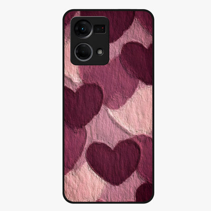 Layered Paper Hearts Glass Case showing flat back view with layered paper heart artwork and glossy glass finish.