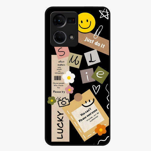 Lucky Aesthetic Collage Glass Case showing flat back view with trendy aesthetic collage artwork and glossy glass finish.