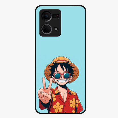 Luffy Summer Anime Vibe Glass Case showing flat back view with vibrant anime character artwork and glossy glass finish.