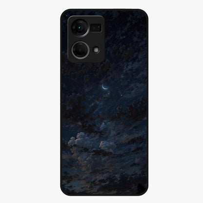 Lunar Veil Silence Glass Case showing flat back view with mystical moon veil artwork and glossy glass finish.