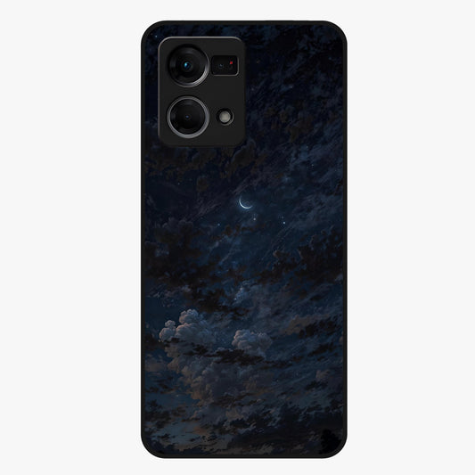 Lunar Veil Silence Glass Case showing flat back view with mystical moon veil artwork and glossy glass finish.