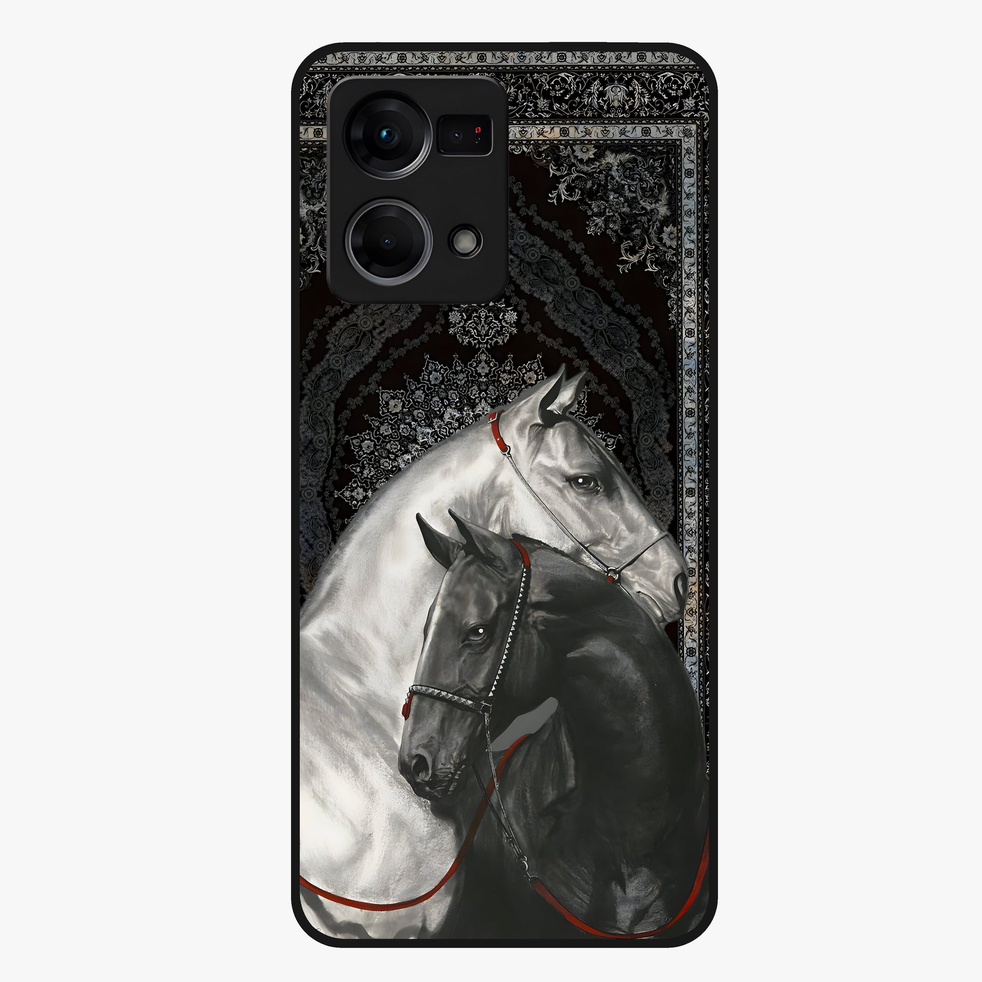 Majestic Ride Legacy Glass Case showing flat back view with powerful automotive inspired artwork and glossy glass finish.