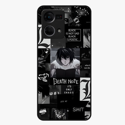 Midnight Chaos Mind Glass Case showing flat back view with abstract dark themed artwork and glossy glass finish.