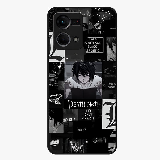 Midnight Chaos Mind Glass Case showing flat back view with abstract dark themed artwork and glossy glass finish.
