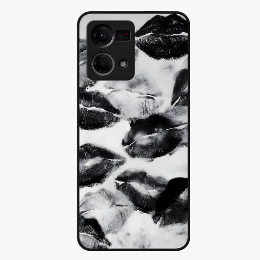 Midnight Kiss Marks Glass Case showing flat back view with lipstick kiss mark artwork and glossy glass finish.
