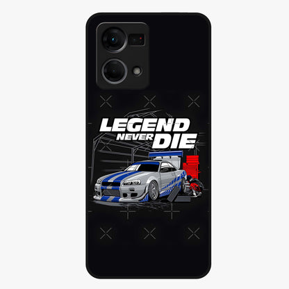 Midnight Racing Legacy Glass Case showing flat back view with sleek racing inspired artwork and glossy glass finish.