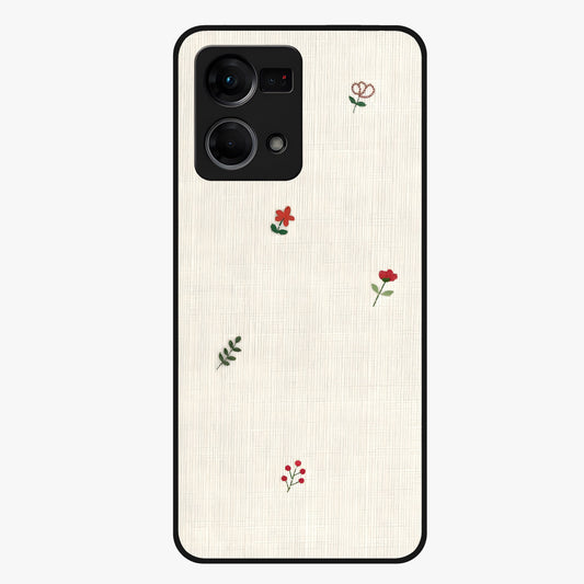 Minimal Petal Whispers Glass Case showing flat back view with soft minimal floral artwork and glossy glass finish.