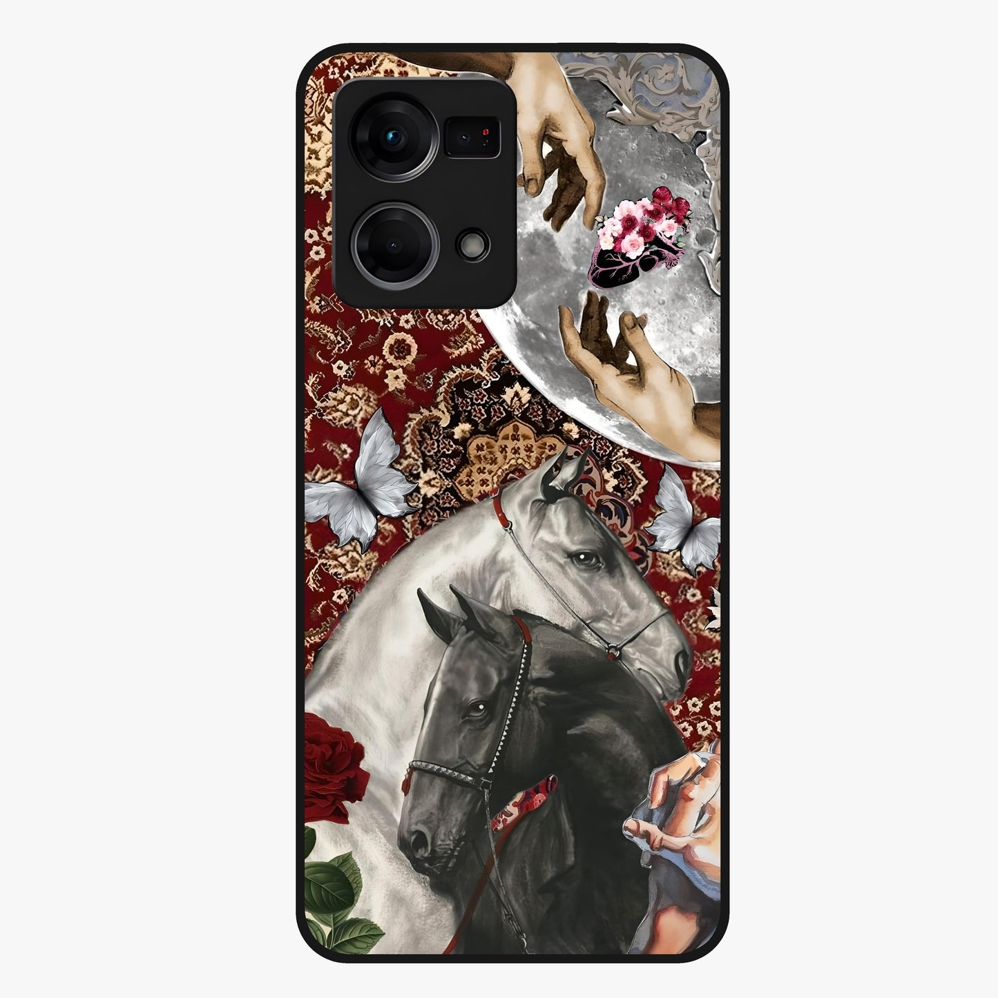 Moonlit Royal Stallion Glass Case showing flat back view with majestic horse under moonlight artwork and glossy glass finish.