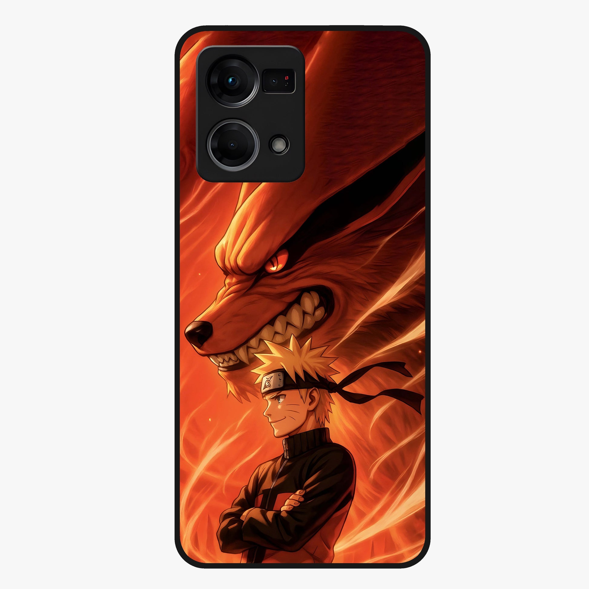 Nine Tails Legacy Glass Case showing flat back view with powerful nine-tailed fox inspired artwork and glossy glass finish.