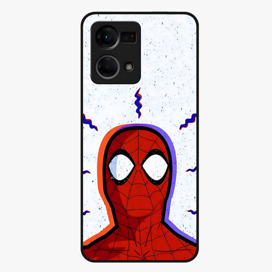 Omg Spiderman Glass Case showing flat back view with bold superhero inspired artwork and glossy glass finish.