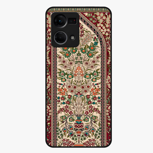 Persian Inspired Glass Case showing flat back view with ornate Persian style pattern artwork and glossy glass finish.