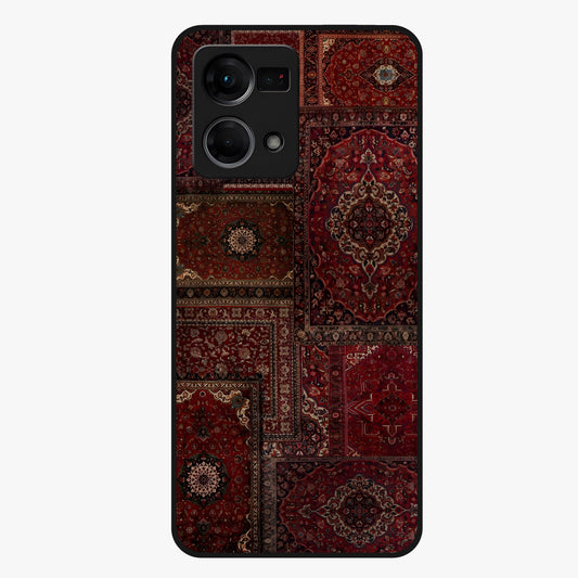 Persian Velvet Tale Glass Case showing flat back view with luxurious Persian velvet pattern artwork and glossy glass finish.
