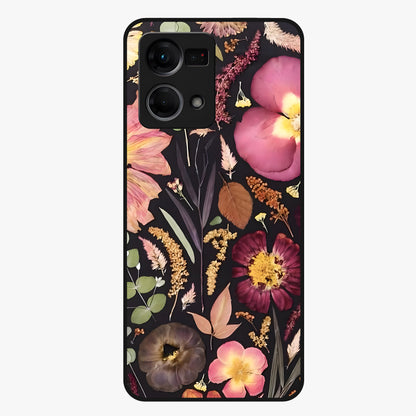 Petal Dream Tapestry Glass Case showing flat back view with intricate floral tapestry artwork and glossy glass finish.