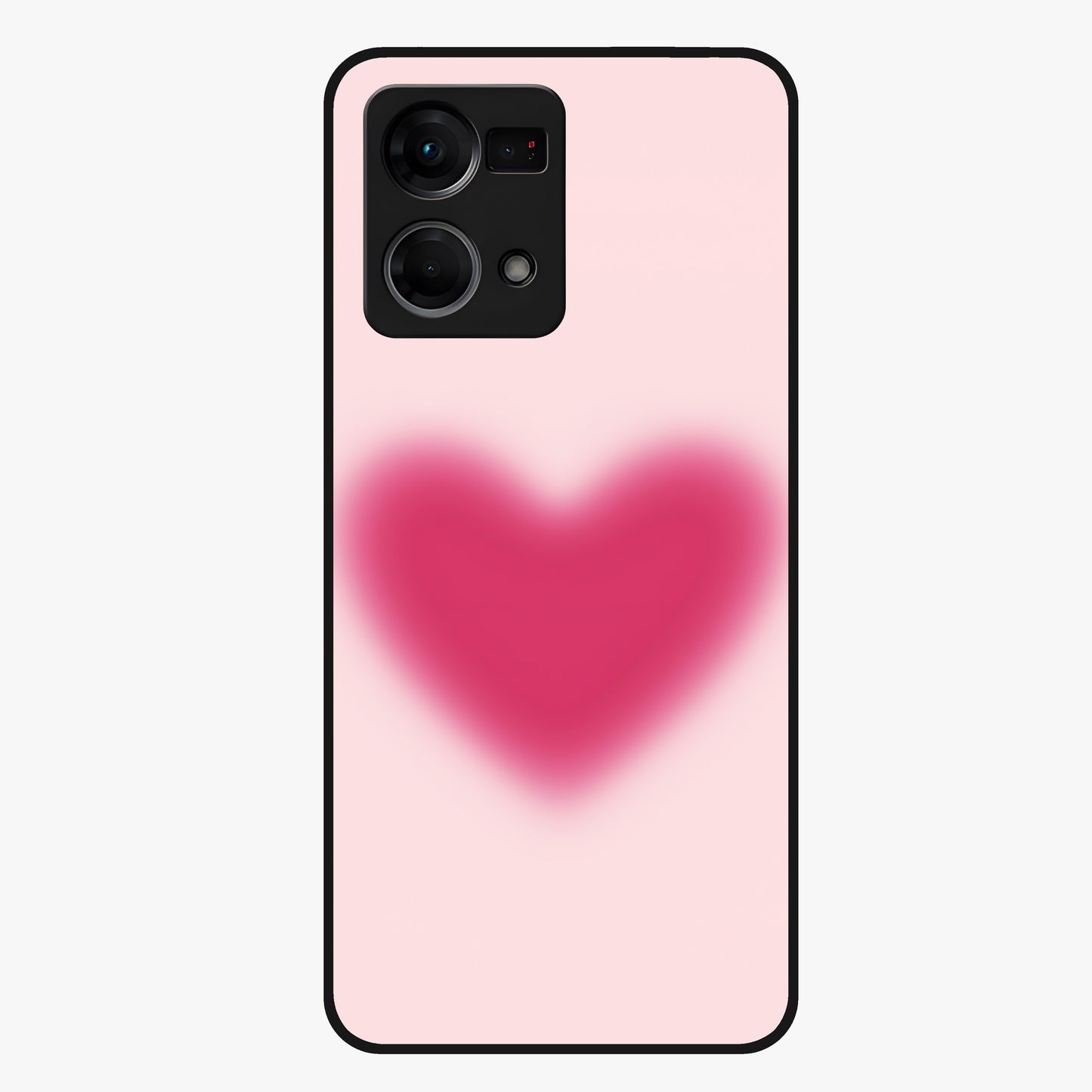Pink Aura Heart Glass Case showing flat back view with glowing heart artwork and glossy glass finish.