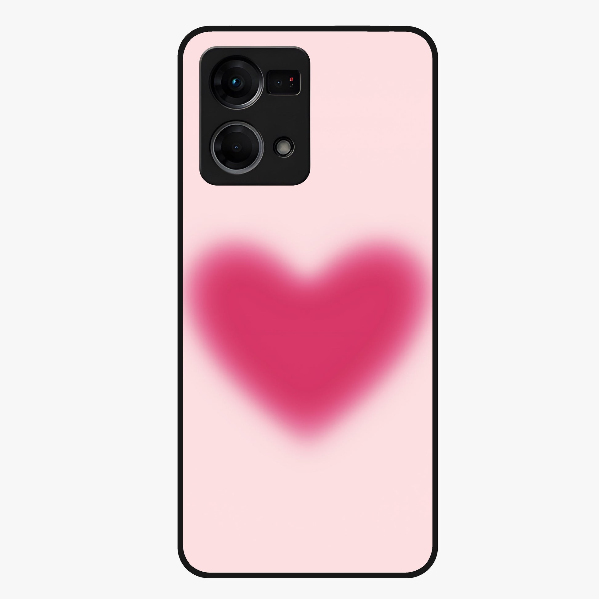 Pink Aura Heart Glass Case showing flat back view with glowing heart artwork and glossy glass finish.