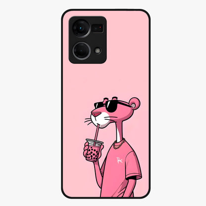 Pink Panther Glass Case showing flat back view with iconic pink panther artwork and glossy glass finish.