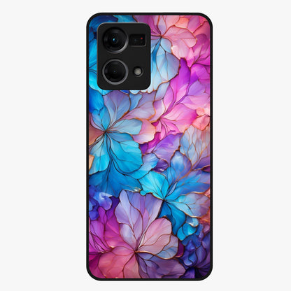 Radiant Floral Whirl Glass Case showing flat back view with swirling floral artwork and glossy glass finish.